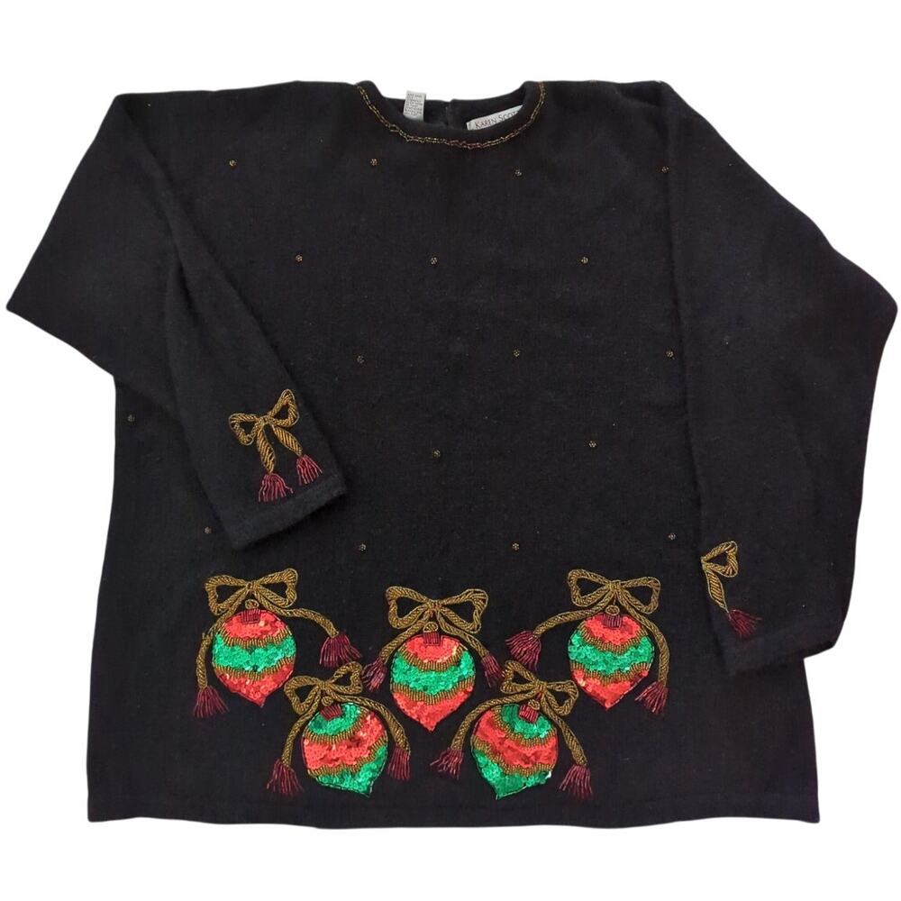 KAREN SCOTT II EVENING Holiday Beaded Angora Lambswool Sweater Women's size 2xlX